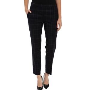 Theory Item Cropped Wool Blend Pants Navy Blue Windowpane Check Plaid Size 6